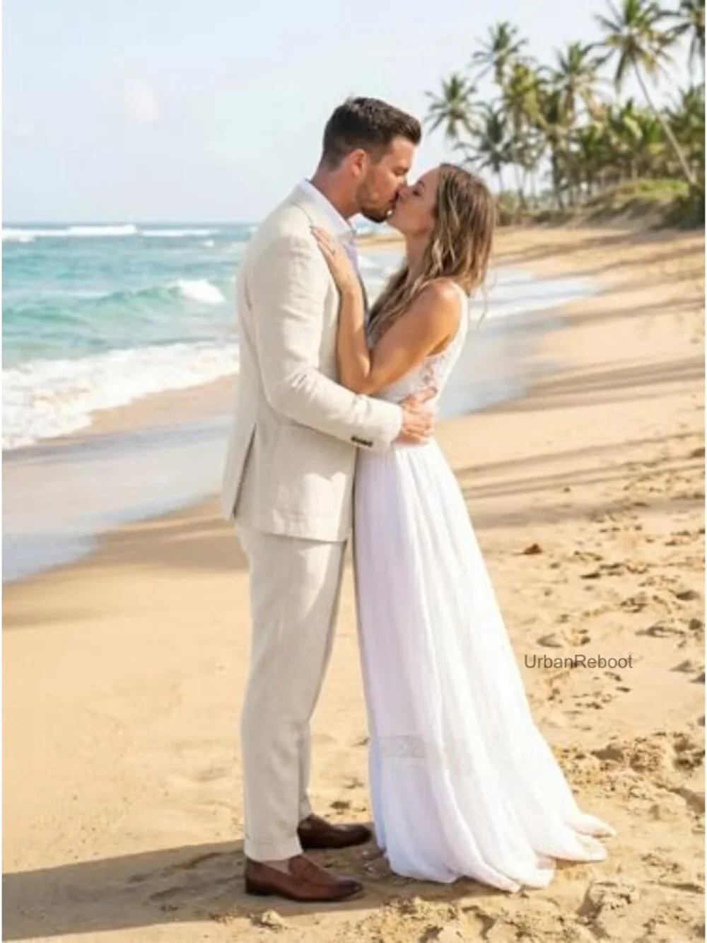 Linen Suit 2 Piece Slim Fit Men's Wedding Prom Outfit Blazer Pants Set